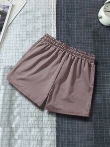 Manfinity Homme Quần Short Nam Dây kéo màu trơn Giải trí - Bụi hồng - Xem 2