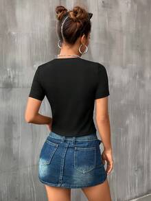 Camiseta con estampado de letra - Negro - Ver 2