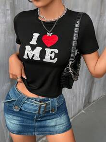 Camiseta con estampado de letra - Negro - Ver 5