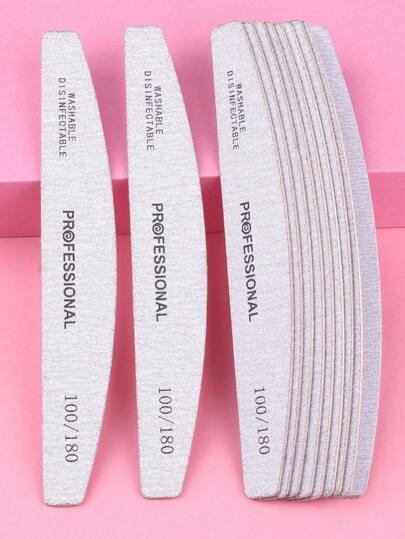 7pcs Grey Crescent Shaped Thin Nail Files 100/180 Grit Wooden Manicure Tools