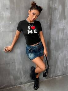 Camiseta con estampado de letra - Negro - Ver 6