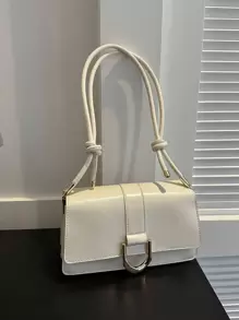 小方包時尚金屬裝飾翻蓋PU皮革 - 米色 - 查看 6