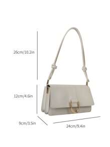 小方包時尚金屬裝飾翻蓋PU皮革 - 米色 - 查看 7