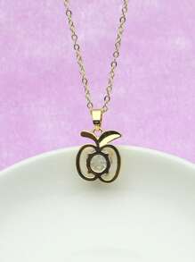 1入組時尚銅蘋果吊墜項鍊適合女士適用於日常 - 金黃色 - 查看 2