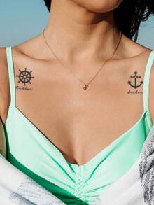 1 hoja Pegatina tatuaje con patrón de ancla impermeable - Negro - Ver 4