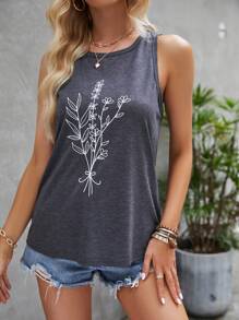 SHEIN LUNE Camiseta sin mangas gris estampada de mujeres para concierto de verano