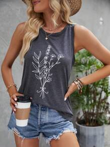 SHEIN LUNE Camiseta sin mangas gris estampada de mujeres para concierto de verano