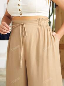 S BETRO Plus Drawstring Waist Split Hem Wide Leg Pants