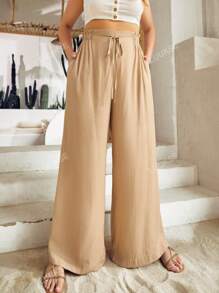S BETRO Plus Drawstring Waist Split Hem Wide Leg Pants