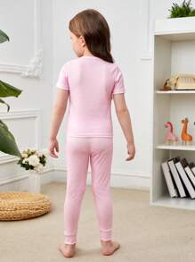 Niñas Conjunto de pijama con estampado de unicornio ajustado - Rosa Pálido - Ver 2