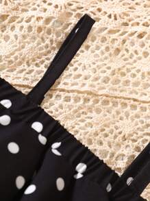Baby Girl Polka Dot Print Ruffle Trim Cami Top & Bow Front Shorts - Black - View 3