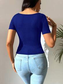 SHEIN Tall Sweetheart Neck Knot Front Tee - Royal Blue - View 2