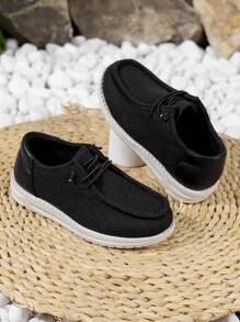 Kids Solid Lace Up Slip-On Shoes Outdoor - Black - View 1