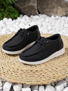 Kids Solid Lace Up Slip-On Shoes Outdoor - Black - View 2