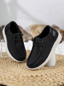 Kids Solid Lace Up Slip-On Shoes Outdoor - Black - View 3
