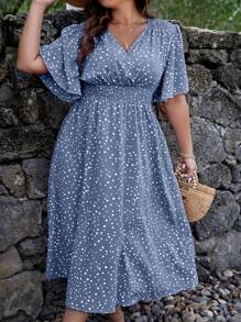 SHEIN Clasi Abito estivo con stampa a pois e maniche a farfalla, taglie comode