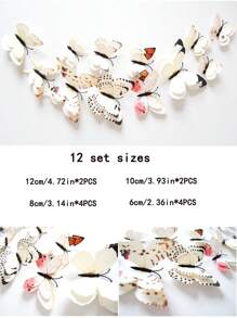 12入組/套PVC蝴蝶貼3D房間裝飾傢居創意蝴蝶貼紙 - 彩色 - 查看 5