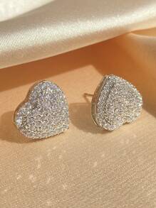 rakol 別緻心和方晶鋯石裝飾女士耳環適合女士適合派對宴會婚禮 - 銀色 - 查看 5