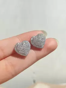 rakol 別緻心和方晶鋯石裝飾女士耳環適合女士適合派對宴會婚禮 - 銀色 - 查看 6