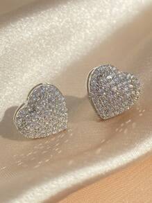 rakol 別緻心和方晶鋯石裝飾女士耳環適合女士適合派對宴會婚禮 - 銀色 - 查看 7