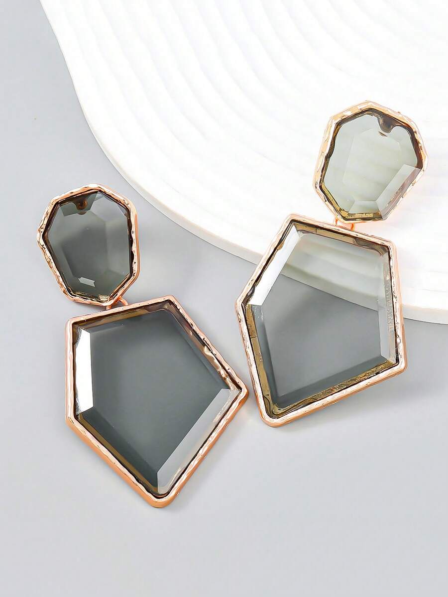 1雙誇張幾何樹脂耳墜適合夏天 - 灰色 - 查看 1