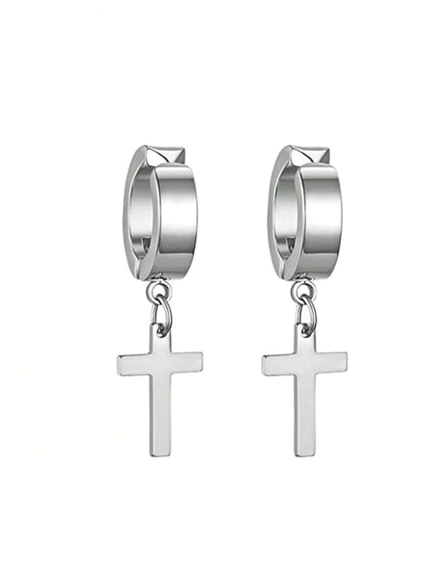1pair Men's Personalized Cross Pendant Non-Pierced Ear Cuffs, For Jewelry Gift And Party - Silver - View 1