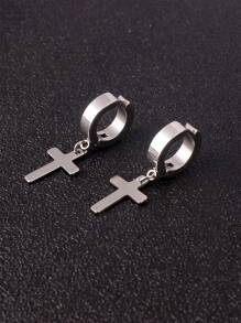 1pair Men's Personalized Cross Pendant Non-Pierced Ear Cuffs, For Jewelry Gift And Party - Silver - View 2