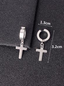 1pair Men's Personalized Cross Pendant Non-Pierced Ear Cuffs, For Jewelry Gift And Party - Silver - View 3