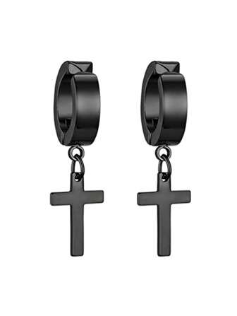 1pair Men's Personality Cross Pendant Non-Piercing Ear Cuffs, For Jewelry Gift And Party