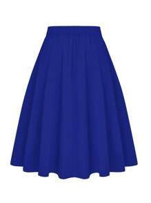 SHEIN Clasi Plus Solid Knot Side Skirt - Blue - View 2