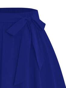 SHEIN Clasi Plus Solid Knot Side Skirt - Blue - View 3