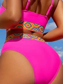 Quần Bikini Eo Cao Geo Tape, Dành Cho Kỳ Nghỉ Hè Ở Bãi Biển - Màu Hồng Tươi - Xem 2