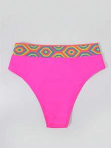 Quần Bikini Eo Cao Geo Tape, Dành Cho Kỳ Nghỉ Hè Ở Bãi Biển - Màu Hồng Tươi - Xem 3