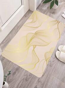 1pc Wave Line Pattern Rug, Modern Polyester Floor Carpet For Home - Khaki - View 3