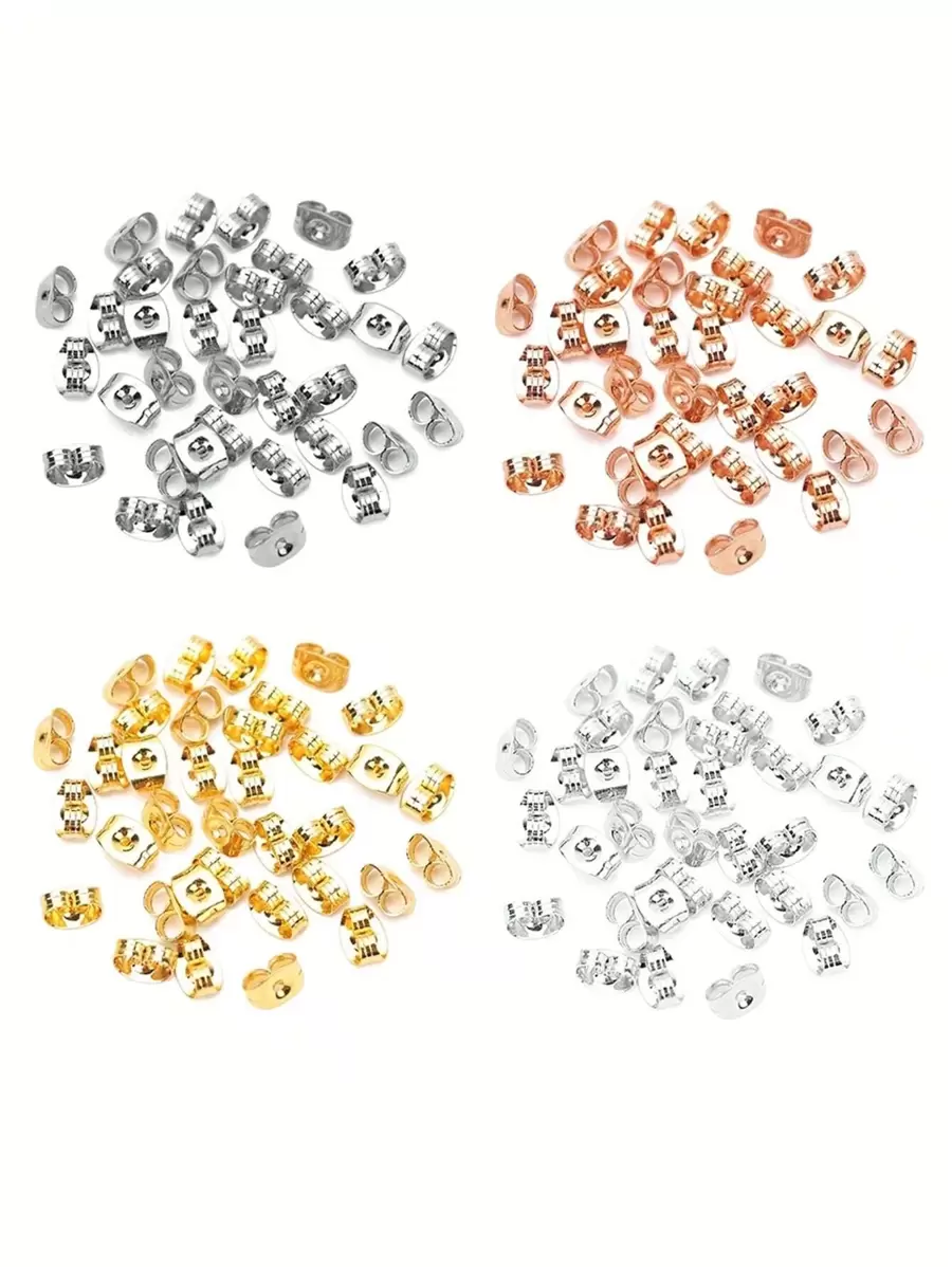 200入不鏽鋼金鍍耳塞蝴蝶形耳環後扣,玫瑰金銀耳塞止動器 - 銠色 - 查看 1