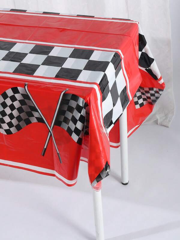 1pc PE Disposable Table Cover, Modern Checkered Print Disposable