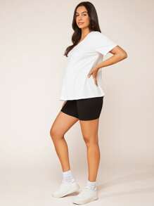 SHEIN Thai sản Cổ chữ V Áo phông trơn - trắng - Xem 4