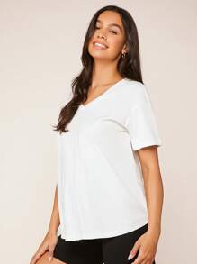 SHEIN Thai sản Cổ chữ V Áo phông trơn - trắng - Xem 6