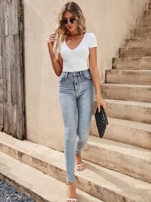 SHEIN Tall Solid V Neck Tee