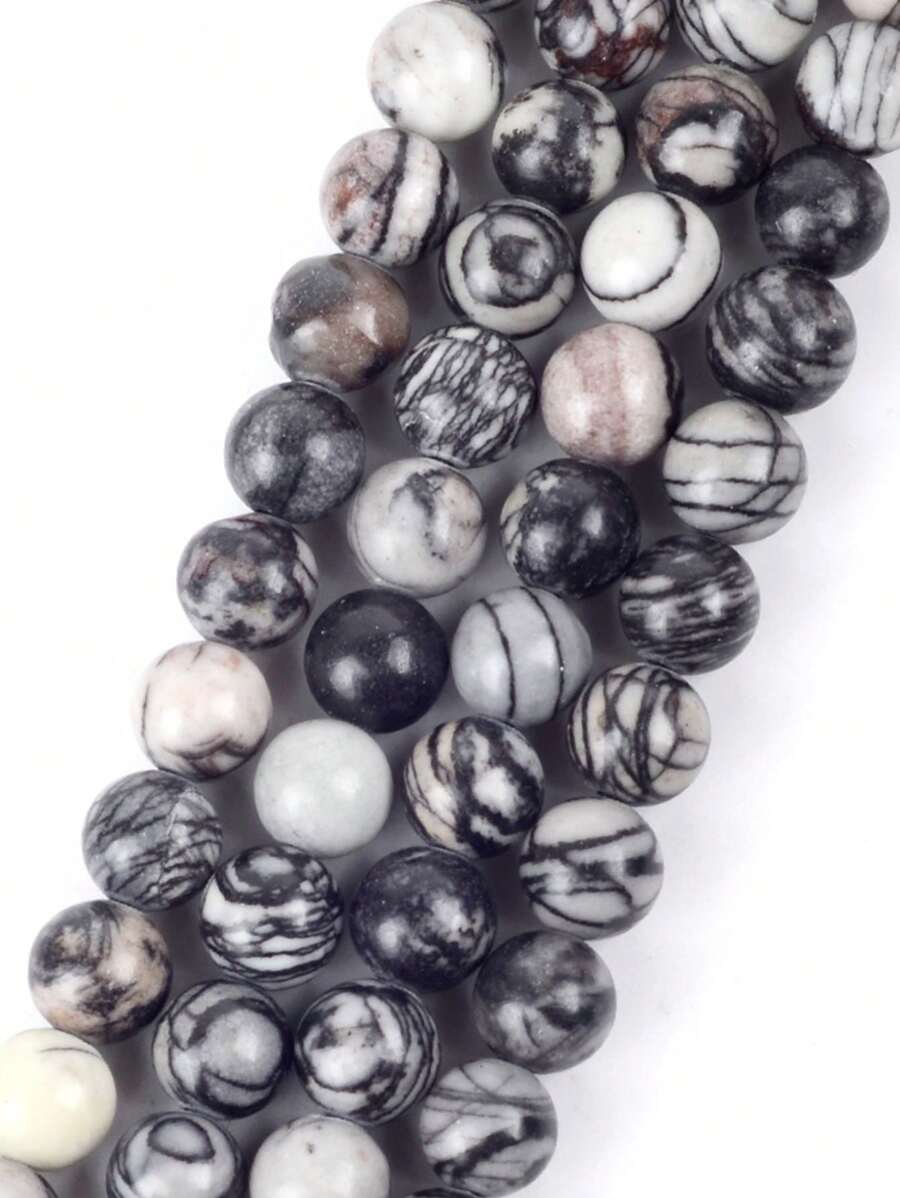 1串黑碧玉DIY珠子4-12毫米15英寸 - 黑與白 - 查看 1