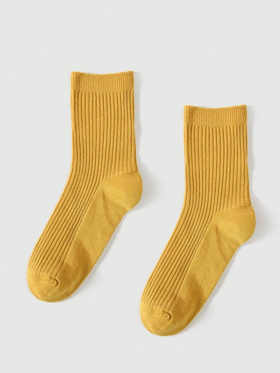 1雙男士素色休閒中筒襪適用於日常 - 黃色 - 查看 1