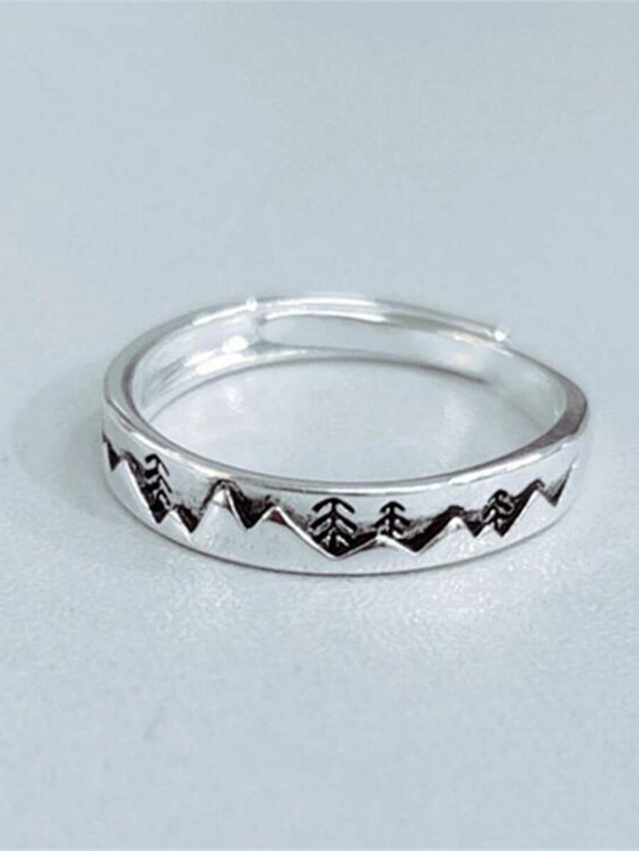 1pc Fashion Copper Textured Ring For Women For Daily Life - Antique Silver - View 1