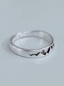 1pc Fashion Copper Textured Ring For Women For Daily Life - Antique Silver - View 2