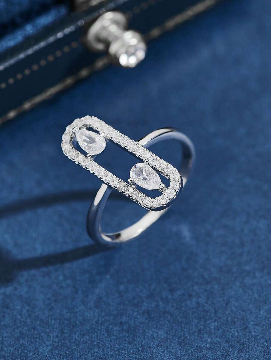 1 chiếc nhẫn Cubic Zirconia hình giọt nước cổ điển màu trắng, quà tặng hẹn hò cho phụ nữ vào ngày lễ tình nhân dành cho phụ nữ cho tiệc cưới, mẹ, mẹ, ngày của mẹ, quà tặng - Bạc - Xem 1