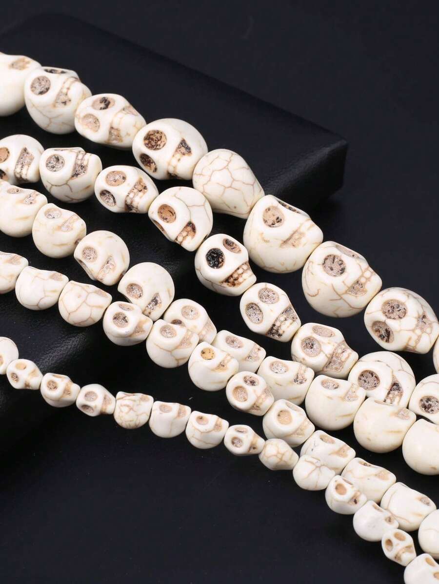 1 sợi tổng hợp màu ngọc lam hình đầu lâu đính cườm để làm đồ trang sức - trắng - Xem 1