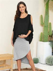 Maternidad unicolor bajo asimétrico Vestido & de cuello scoop Top - Multicolor - Ver 3