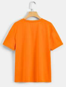 SHEIN EZwear Heart And Floral Print Tee - Orange - View 2