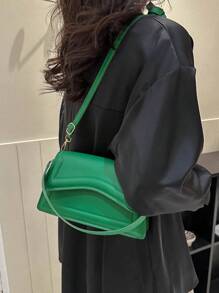 Túi Vuông Nắp Nhỏ Màu Xanh Tối Giản Có Dây Đeo Có Thể Điều Chỉnh - màu xanh lá - Xem 2