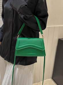 Túi Vuông Nắp Nhỏ Màu Xanh Tối Giản Có Dây Đeo Có Thể Điều Chỉnh - màu xanh lá - Xem 4