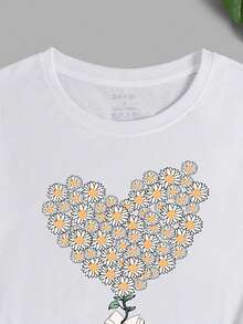 SHEIN LUNE Heart And Floral Graphic Tee - White - View 4